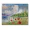 Designart - Red Tulips On The Bank Near A Mountain River - Lake House Print on Natural Pine Wood